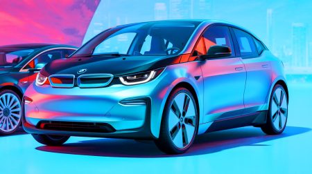 Illustration de la BMW i3 Neue Klasse, un modèle conçu pour rivaliser avec la Tesla Model 3, générée par intelligence artificielle.