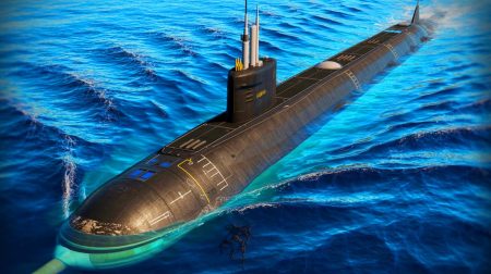 Illustration de l'USS Iowa, sous-marin nucléaire d'attaque rapide, générée par intelligence artificielle.