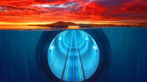 Illustration de la construction du tunnel sous le détroit de Gibraltar, générée par intelligence artificielle.