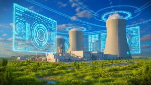 Illustration de la collaboration entre ORNL et Atomic Canyon pour accélérer le processus de licences nucléaires, générée par intelligence artificielle.
