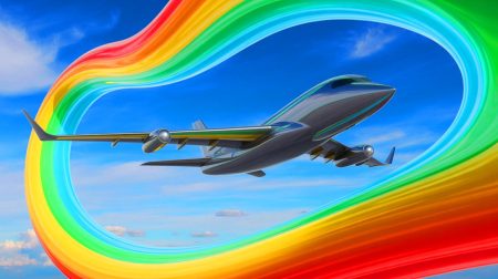 Illustration de la modélisation du flux d'air autour des avions par un supercalculateur, générée par intelligence artificielle.