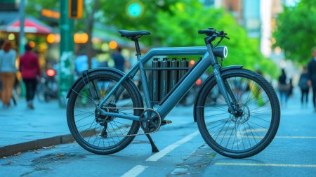 Illustration de l'innovation du vélo électrique Pi-POP à supercondensateurs, générée par intelligence artificielle.