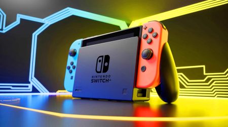 Illustration de la puissance et des innovations technologiques de la Nintendo Switch 2, générée par intelligence artificielle.