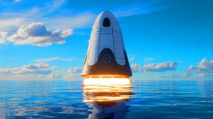 Illustration de la capsule Dragon ramenant du matériel technologique depuis l'espace, générée par intelligence artificielle.