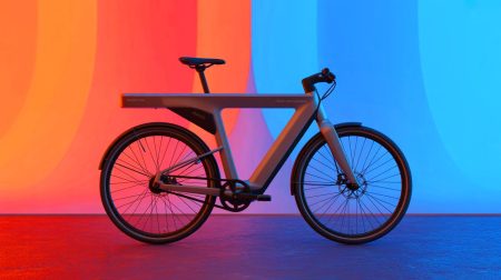 Illustration de l'innovation d'Anod avec un vélo électrique équipé d'une batterie ultra-compacte, générée par intelligence artificielle.