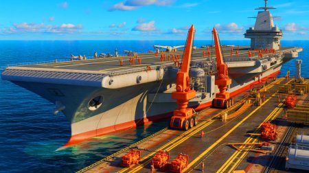 Illustration de la complexité du démantèlement des porte-avions nucléaires américains, réalisée par intelligence artificielle.