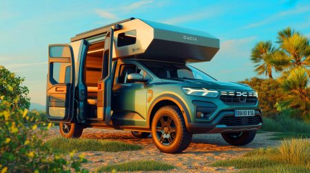 Illustration de l'idée d'un camping-car abordable conçu par Dacia, générée par intelligence artificielle.