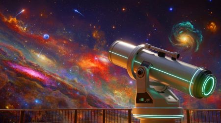 Illustration de l'intelligence artificielle classifiant des millions d'objets célestes, création générée par intelligence artificielle.