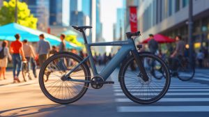 Illustration de la transition vers les vélos à hydrogène comme solution de mobilité durable, générée par intelligence artificielle.