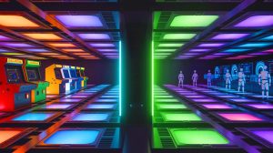 Illustration de l'évolution des unités de traitement graphique depuis les jeux d'arcade jusqu'à l'intelligence artificielle moderne.