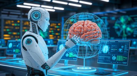 Illustration de l'intelligence artificielle confrontée aux limites de l'ingéniosité humaine, générée par intelligence artificielle.