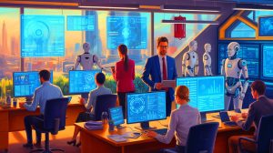 Illustration de l'impact de l'intelligence artificielle sur le marché de l'emploi, générée par intelligence artificielle.