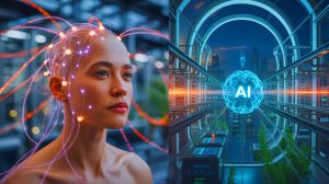 Illustration de l'immortalité technologique rendue possible par les avancées en intelligence artificielle, générée par une intelligence artificielle.