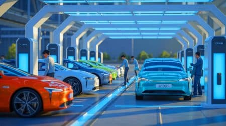 Illustration de l'impact des offres d'échange de batteries sur les propriétaires de voitures électriques, générée par intelligence artificielle.