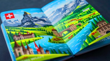 Illustration de la fusion entre art et technologie dans le nouveau passeport suisse, générée par intelligence artificielle.