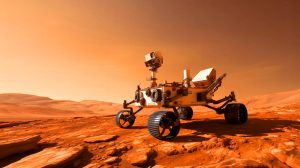 Illustration de la mission de Curiosity explorant la surface de Mars.