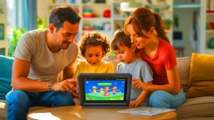 Illustration de l'utilisation croissante de l'intelligence artificielle par les parents pour l'éducation et la gestion familiale.