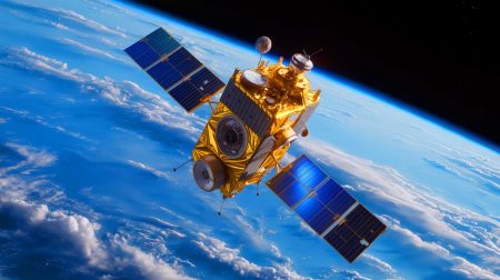 Illustration de l'intelligence artificielle embarquée dans les satellites pour optimiser l'observation spatiale.