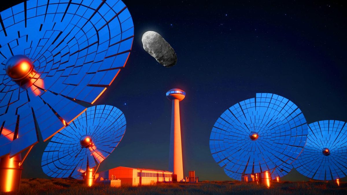 Illustration de l'utilisation des heliostats pour la détection d'astéroïdes la nuit.