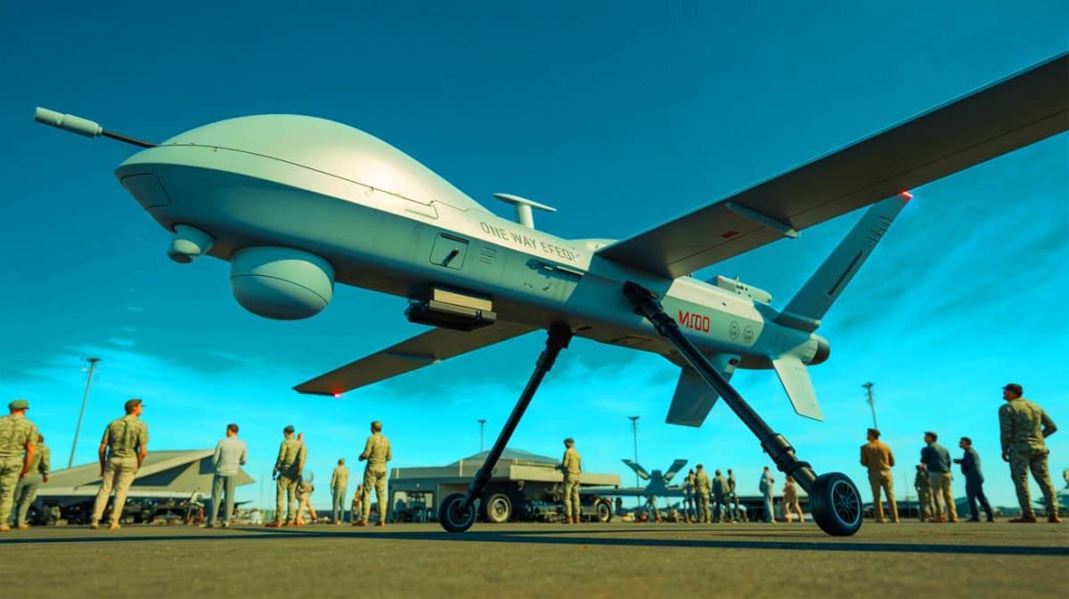« La France défie ses ennemis » : ce drone kamikaze low cost de 500 km prépare une production massive de 1 000 unités mensuelles Illustration de la présentation du drone One Way Effector au salon du Bourget.