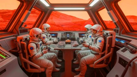 Illustration de volontaires vivant en isolement pour simuler la vie sur Mars.