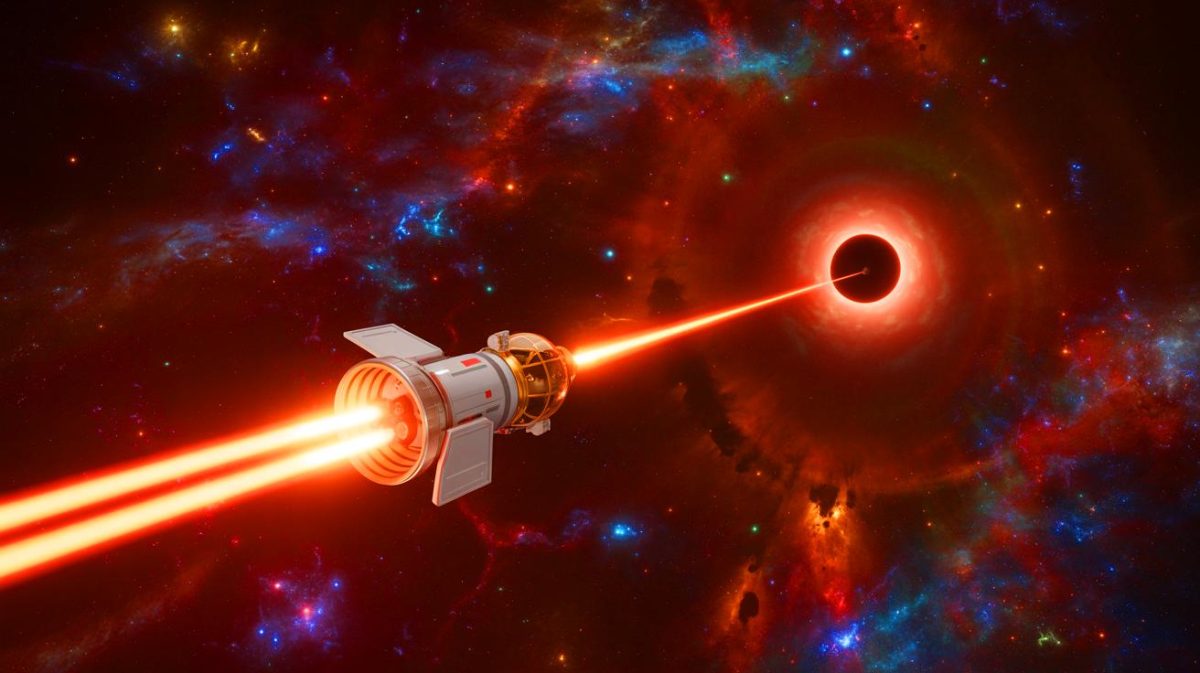 L’humanité face à « une spirale qui dévore les siècles » alors qu’une mission vers un trou noir déclenche une lutte sans fin Illustration de l'envoi d'une sonde miniature vers un trou noir pour explorer les limites de la relativité générale.
