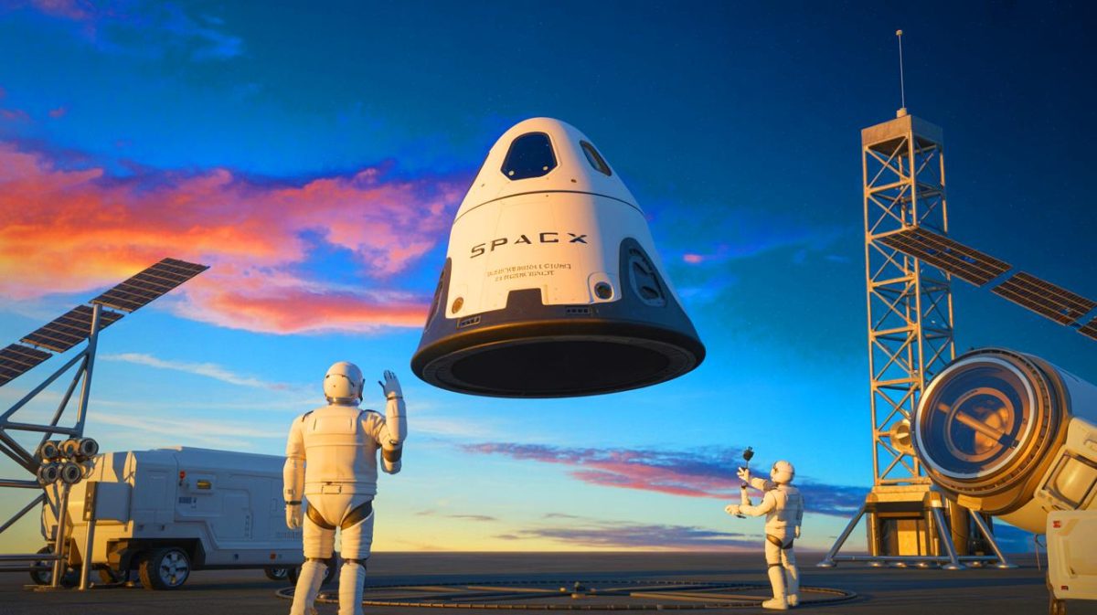 « Le futur sort de la capsule » : SpaceX ramène 3 tonnes de robots avancés et écrase les frontières de l’exploration spatiale Illustration de la capsule Dragon de SpaceX ramenant du matériel futuriste depuis la Station spatiale internationale.
