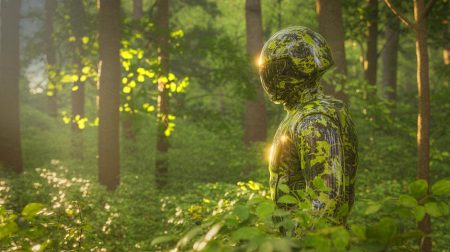 Illustration de la technologie de camouflage inspirée de la peau des calmars rendant les soldats invisibles aux drones thermiques.