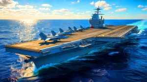 Illustration de la future puissance maritime française avec le porte-avions Pang remplaçant le Charles-de-Gaulle en 2035.