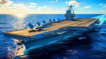Illustration de la future puissance maritime française avec le porte-avions Pang remplaçant le Charles-de-Gaulle en 2035.