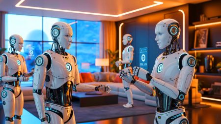 Illustration de l'interaction avancée entre robots grâce au système d'exploitation universel d'OpenMind.
