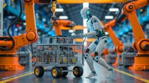 Illustration de MagicBot démontrant sa puissance de traction en tirant des charges lourdes.