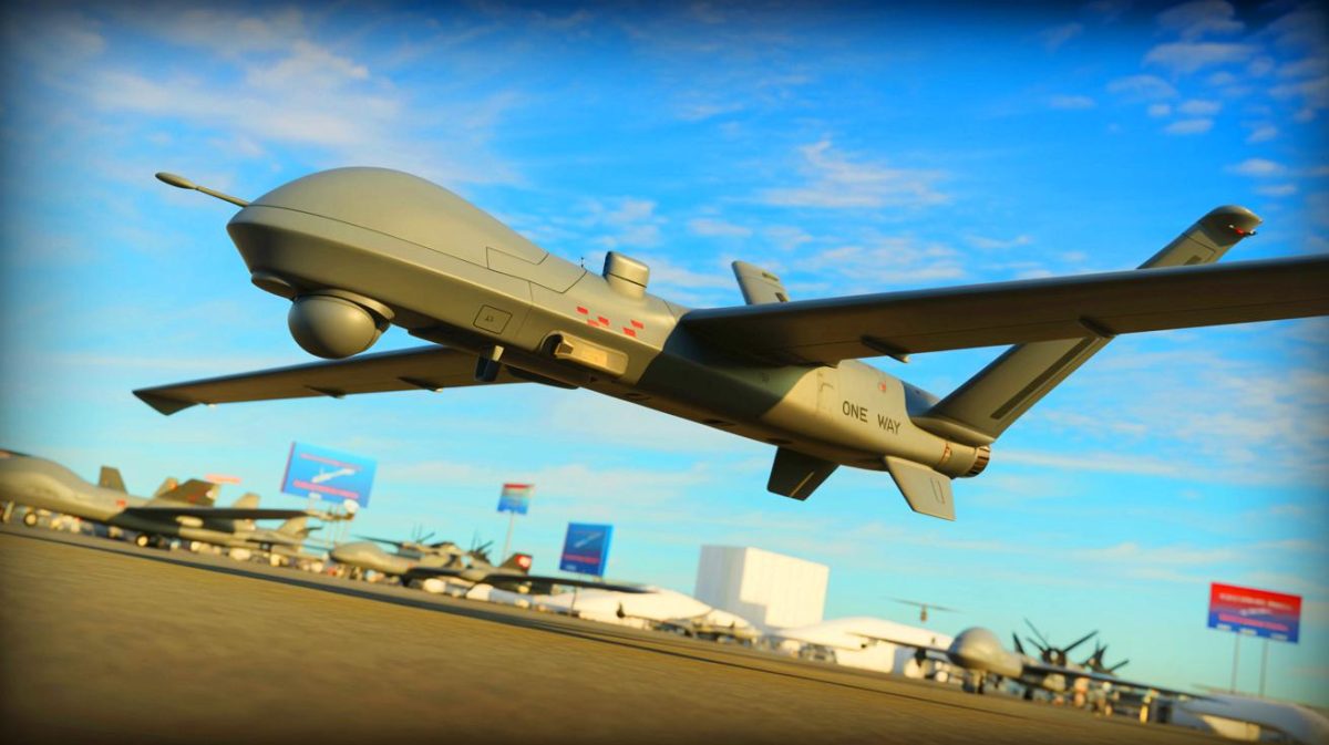 Illustration de la présentation du drone kamikaze One Way Effector par MBDA.