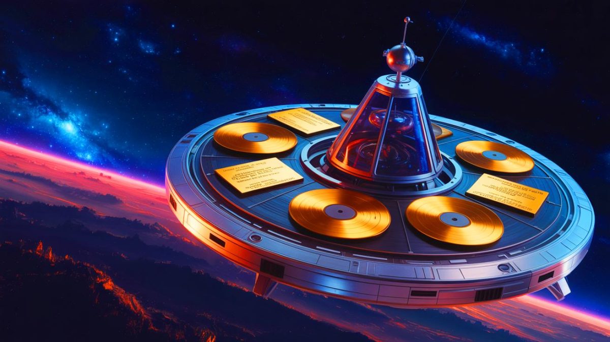 « Un message pour les civilisations extraterrestres » : des plaques Apollo aux disques Voyager, la quête humaine d’un contact interstellaire Illustration de l'envoi d'artefacts culturels dans l'espace pour communiquer avec d'éventuelles civilisations extraterrestres.
