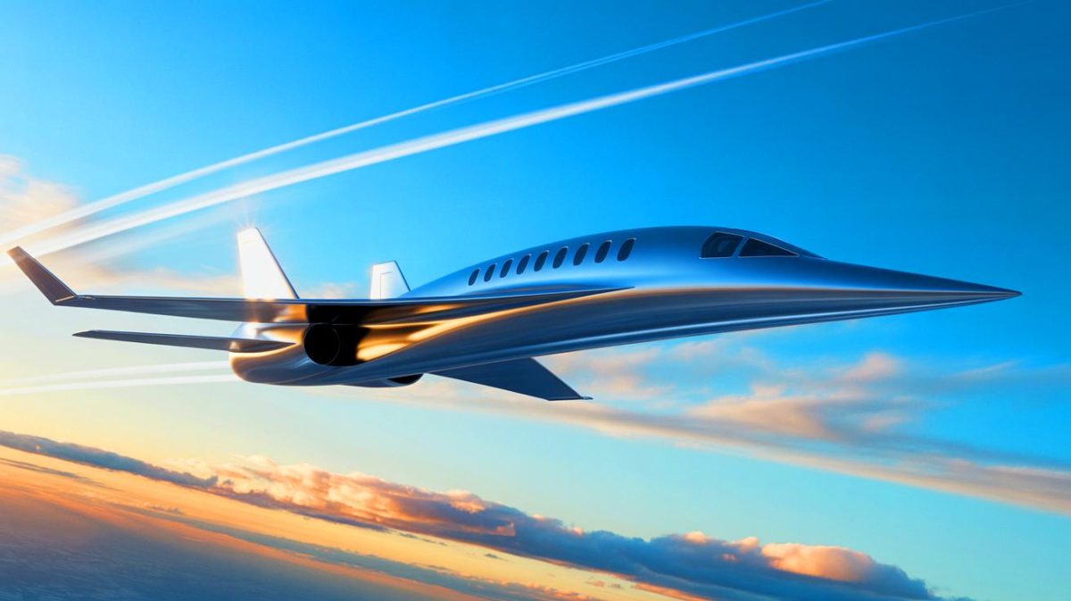 Illustration de l'avion supersonique C949 de la COMAC en plein vol.