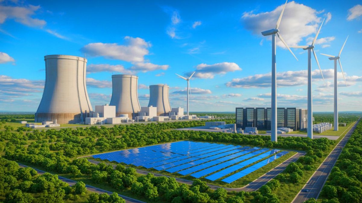 Les « réacteurs nucléaires » débarquent pour alimenter les fermes de données IA dans le premier HyperGrid privé des États-Unis : menace ou progrès ? Illustration de la construction du projet HyperGrid intégrant réacteurs nucléaires et centres de données en Texas.