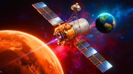 Illustration de la fuite des signaux radio terrestres dans l'espace vers des sondes autour de Mars.