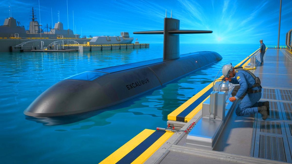Ce drone sous-marin du Royaume-Uni dirigé à 16 000 km depuis l’Australie alimente les tensions militaires et technologiques internationales Illustration de l'Excalibur, le drone sous-marin autonome testé par le Royaume-Uni dans le cadre du partenariat AUKUS.