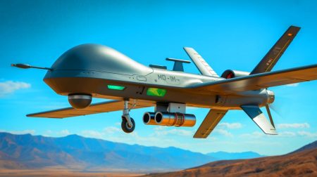 Illustration de l'innovant drone MQM-172 Arrowhead conçu pour des missions d'entraînement et d'attaque.