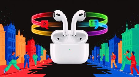 Illustration de l'intégration de la traduction instantanée sur les AirPods grâce à iOS 26.