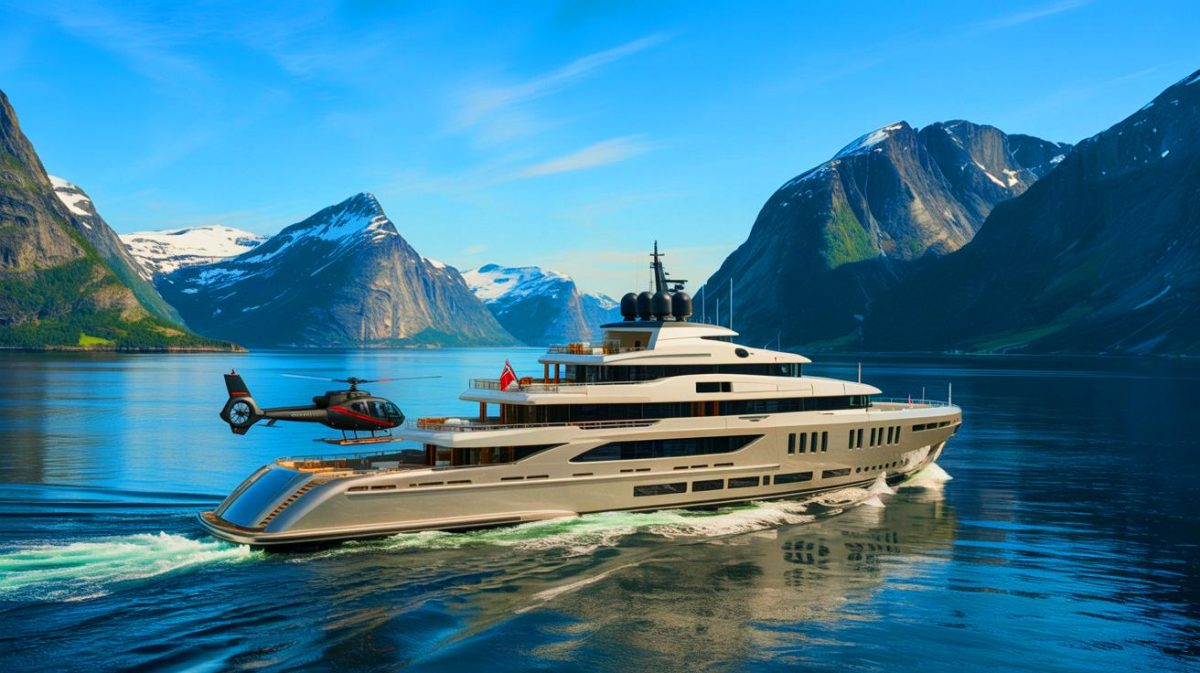 Illustration de l'expédition norvégienne de Mark Zuckerberg avec ses superyachts et son aventure de ski héliporté.
