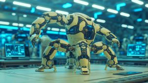 Illustration de robots modulaires Truss Link s'auto-assemblant et s'optimisant en absorbant d'autres unités.