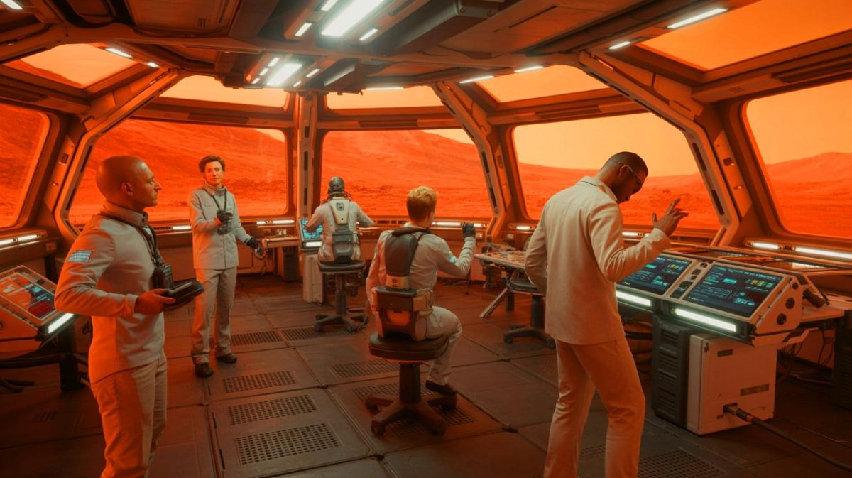 Illustration de quatre volontaires en isolement simulant la vie sur Mars pour la NASA.