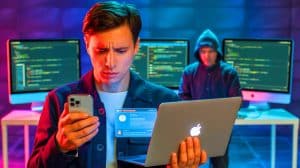 Illustration de la faille de sécurité exploitée sur WhatsApp et corrélée aux systèmes Apple.
