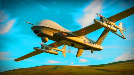 Illustration de l'innovation d'Airbus avec le drone LOAD pour une défense aérienne économique.