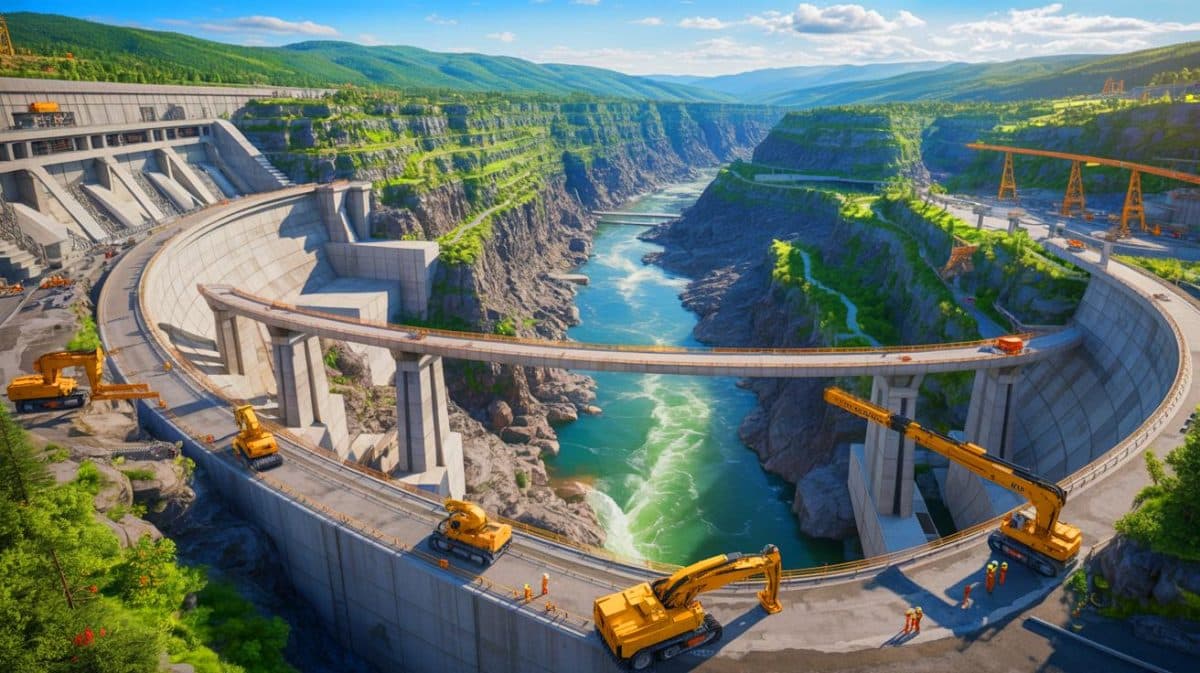 Illustration de la construction du plus grand complexe de barrages hydroélectriques au monde sur le fleuve Yarlung Zangbo.