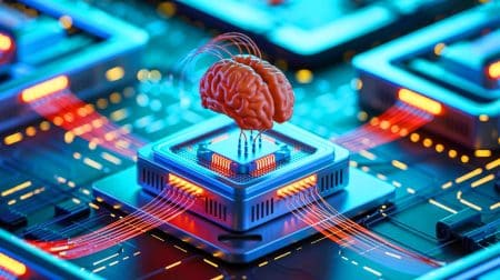Illustration de l'ordinateur biologique CL1 fusionnant neurones humains et technologie silicium.