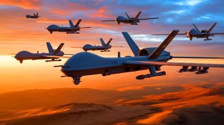 Illustration de l'impact des drones Shahed sur les stratégies militaires modernes.