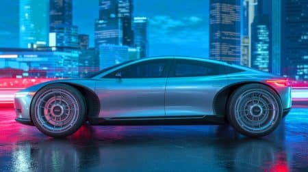 Illustration de moteurs in-wheel révolutionnant les performances et coûts des voitures électriques.