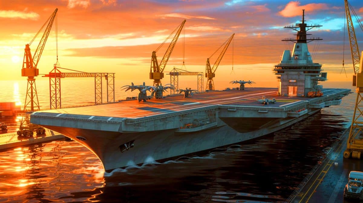 « Un géant turc fend la Méditerranée » : la présence d’un navire de 80 000 tonnes inquiète déjà Paris et Athènes Illustration de la construction du porte-avions MUGEM dans les chantiers navals d'Istanbul.